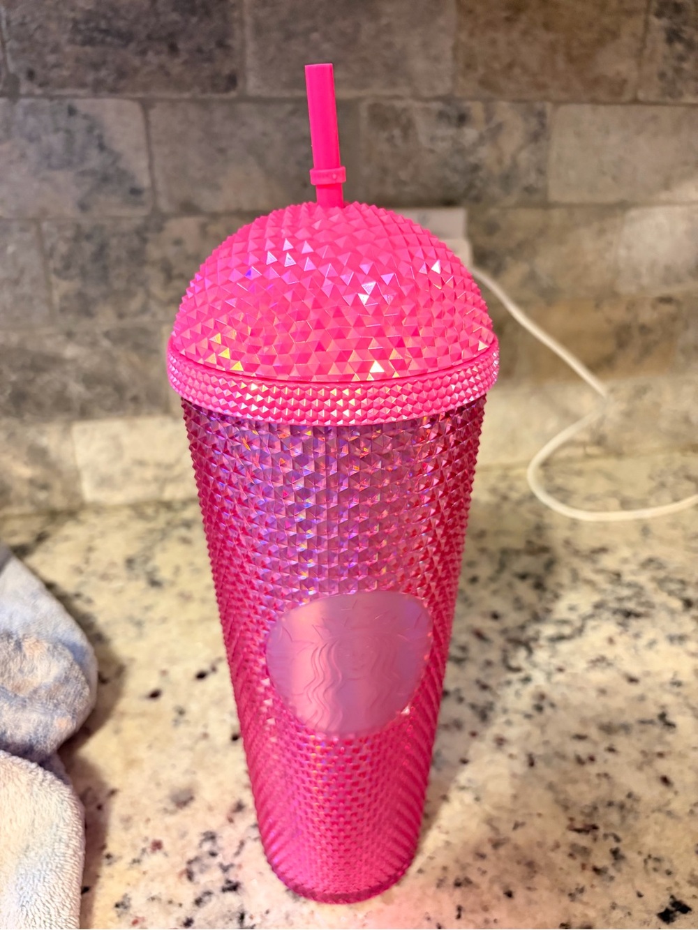 Starbucks 24oz pink studded dome top cold tumbler with straw